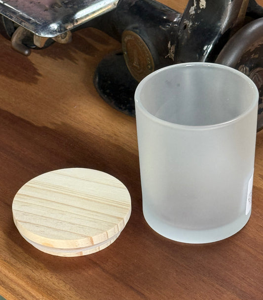 CANDLE CUP 8 OZ FROSTED WITH WOOD LID