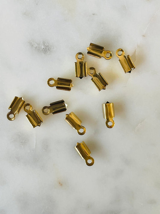 CORD END CRIMP FOLDING STAINLESS STEEL GOLD PLATE RECTANGULAR 10PC