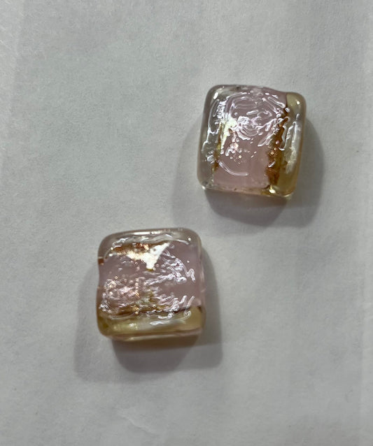 LAMPWORK BEAD SILVER AND GOLD SAND 12X12MM 2 PC