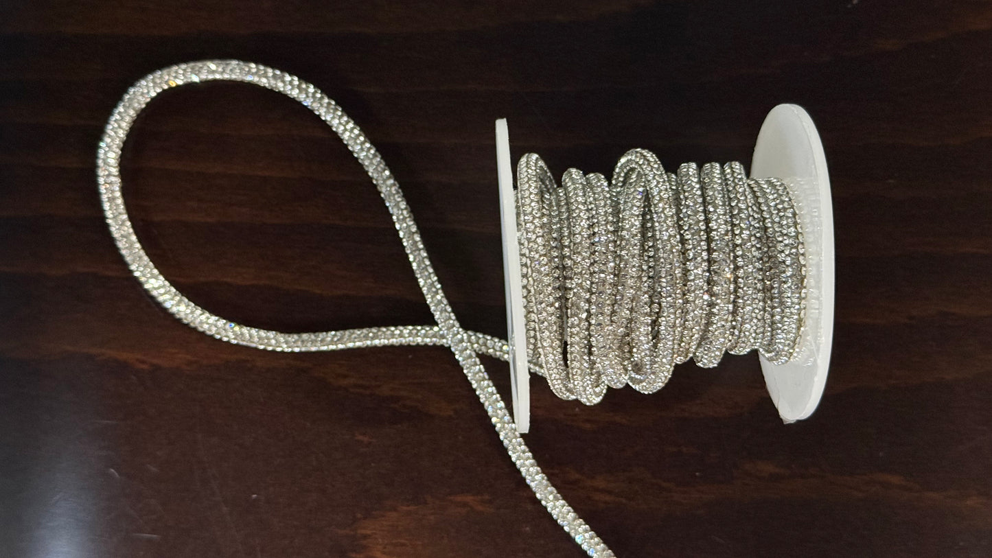 RHINESTONE CRYSTAL CORD SILVER PER YARD