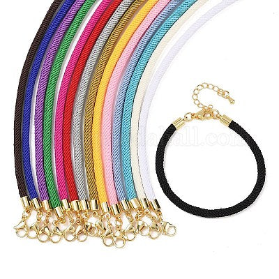 BRACELET COTTON CORD 4.5MM MIXED COLORS STAINLESS STEEL GOLD CLASP 1 PC