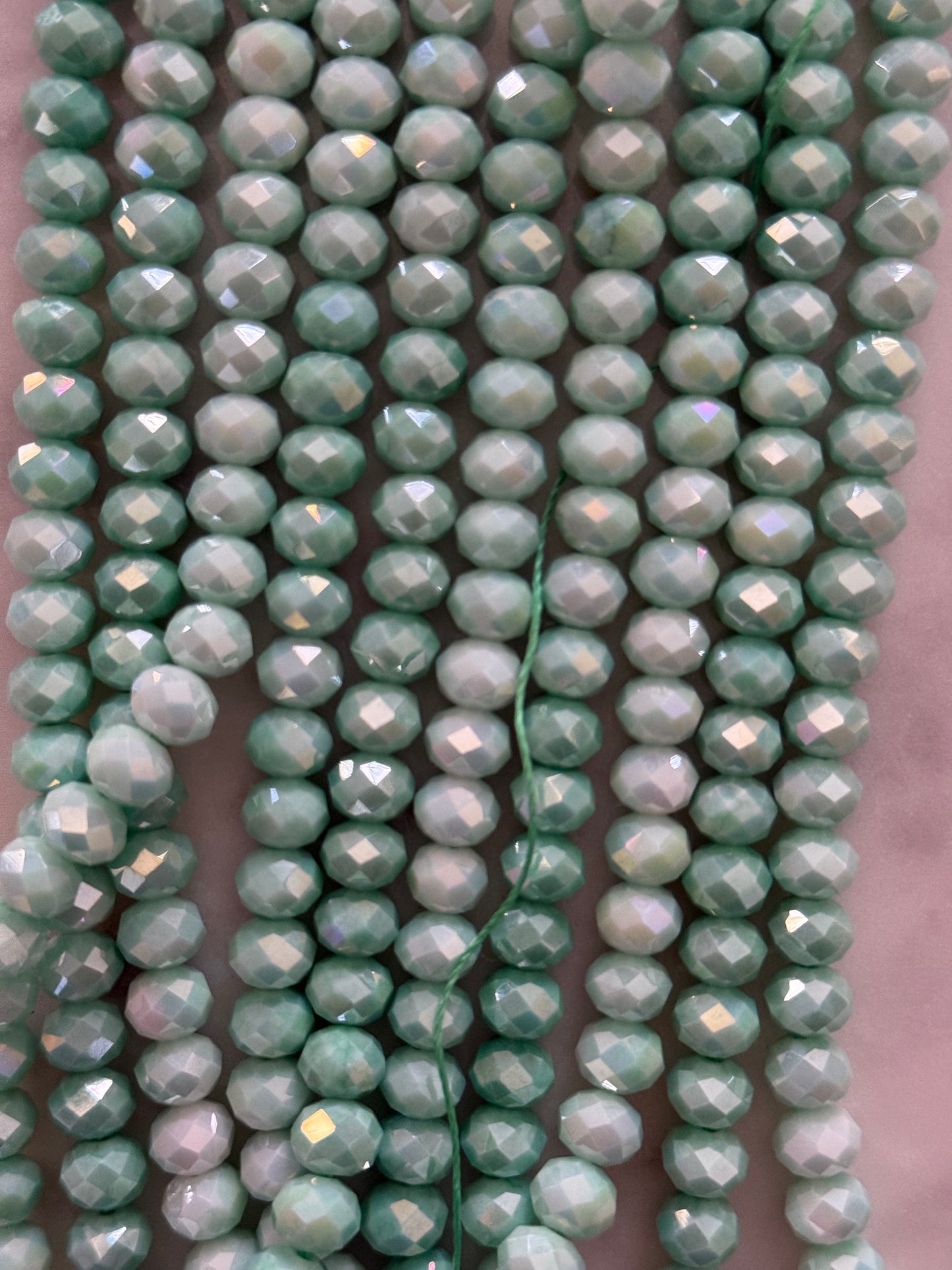 GLASS RONDELLE 8X6MM AQUAMARINE 1 STRAND