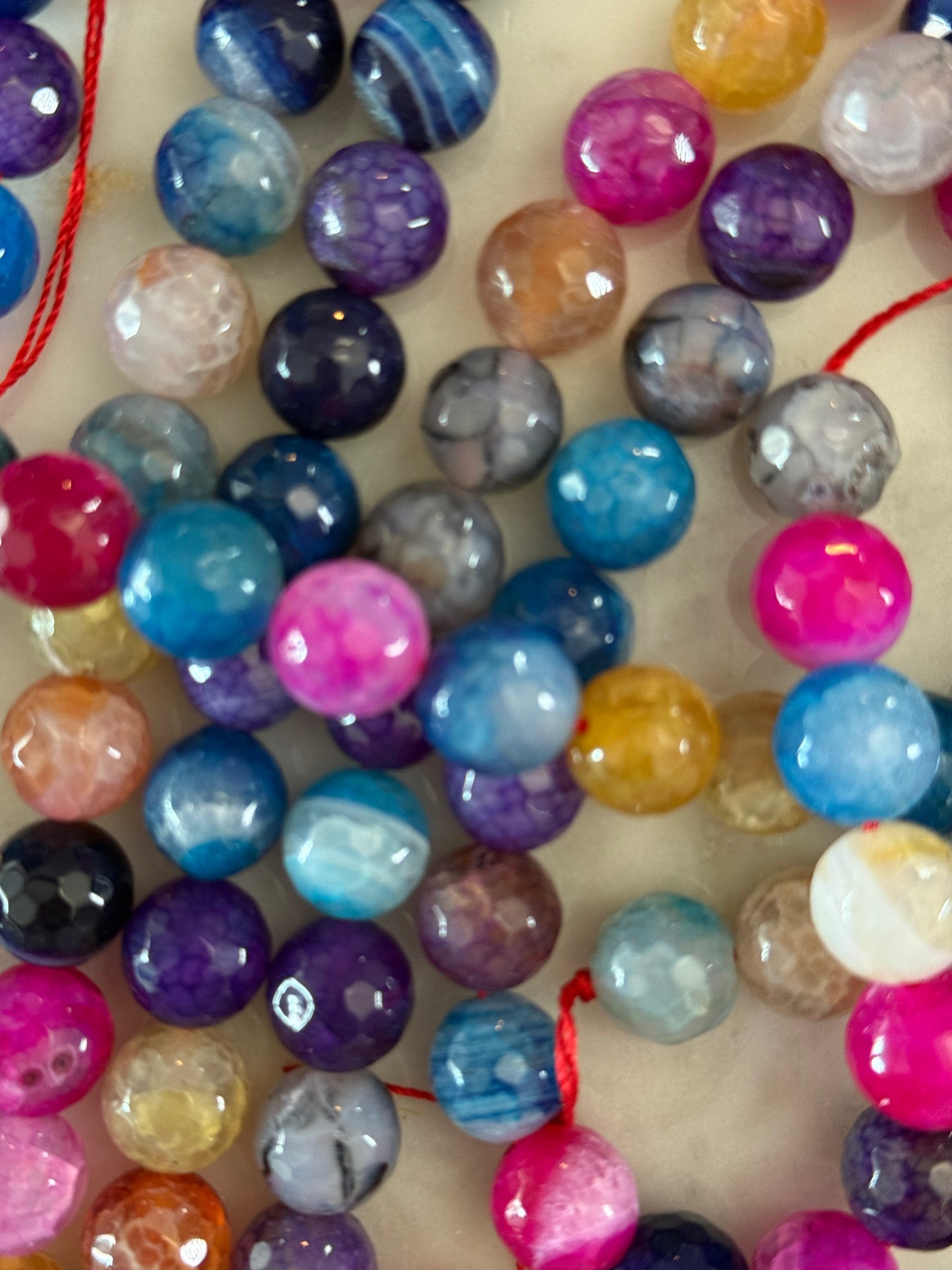 AGATE 12MM ROUND FACETED MIXED COLORS 1 STRAND