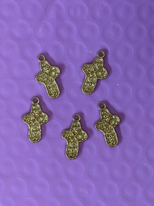 CHARM CROSS 21.5MM MATTE GOLD PLATE 14KT 5 PC