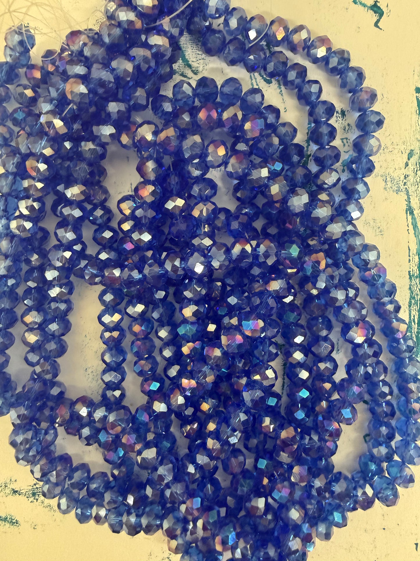 GLASS RONDELLE 8MM MEDIUM BLUE AB 1 STRAND