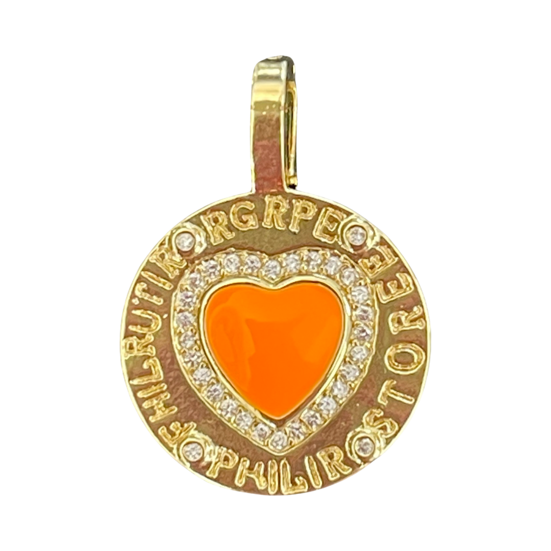 CHARM ROUND ENAMEL HEART GP18KT WITH ZIRCONIAS 1 PC