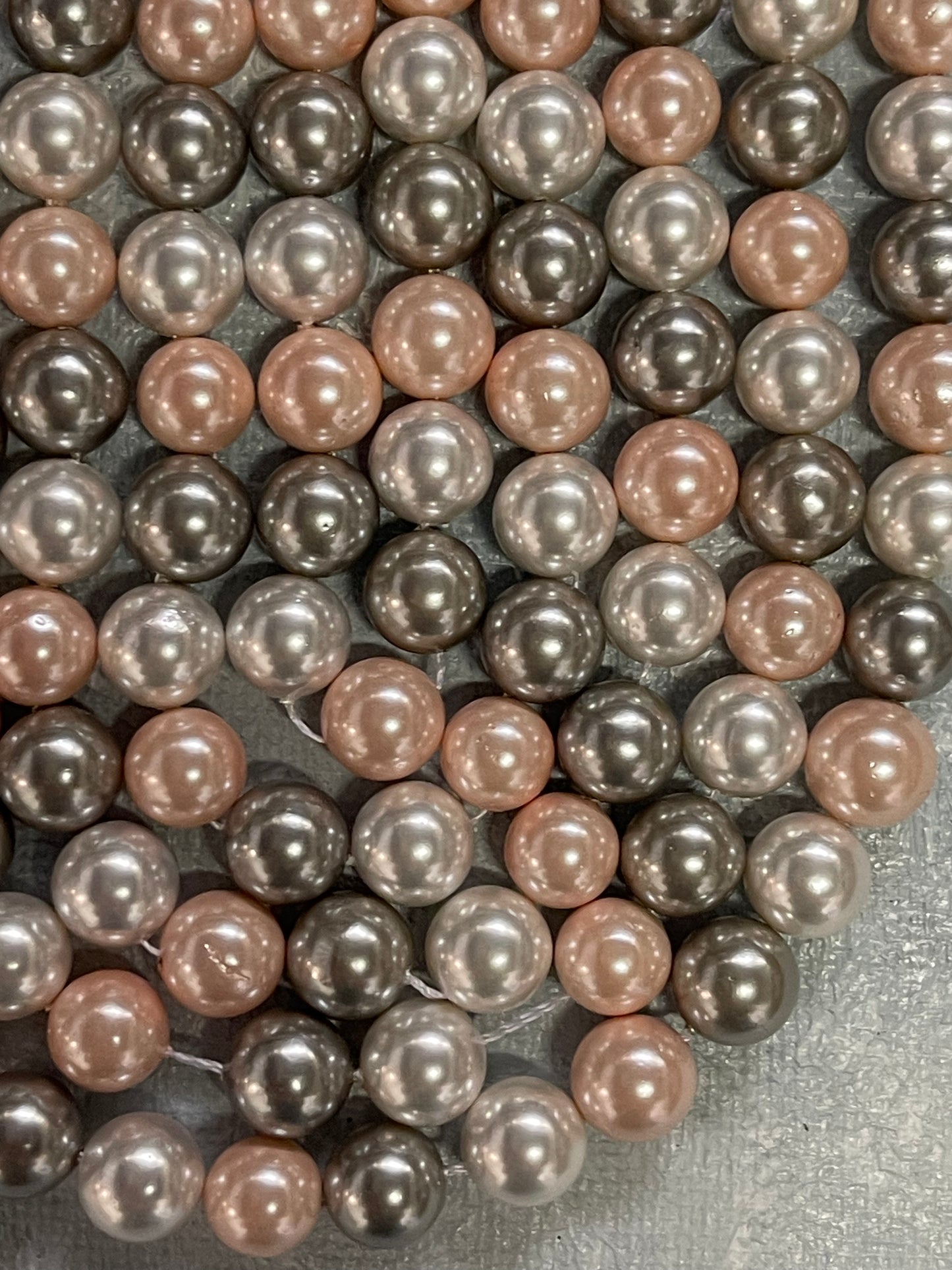PEARL SHELL 8MM ROUND GRAY, PINK, CREAM 1 STRAND 46 PCS APROX