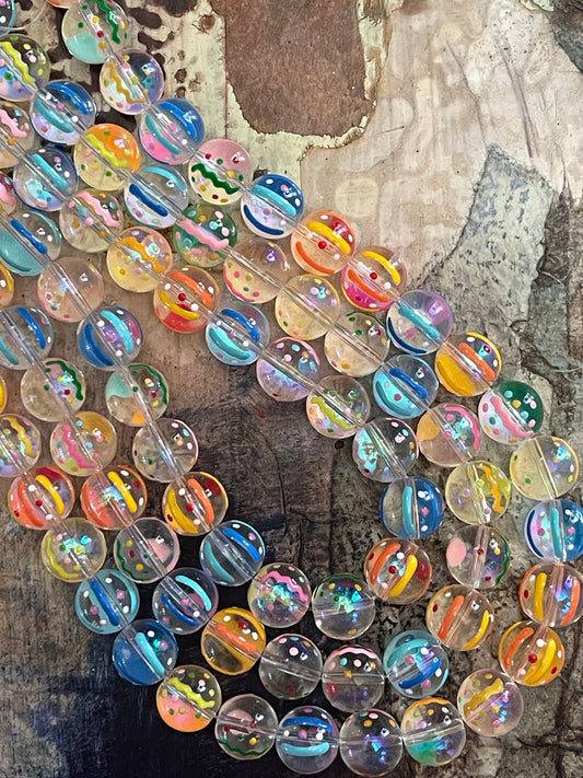 LAMPWORK GLASS ROUND BEADS 12 MM 1 STRAND ABOUT 30 PCS