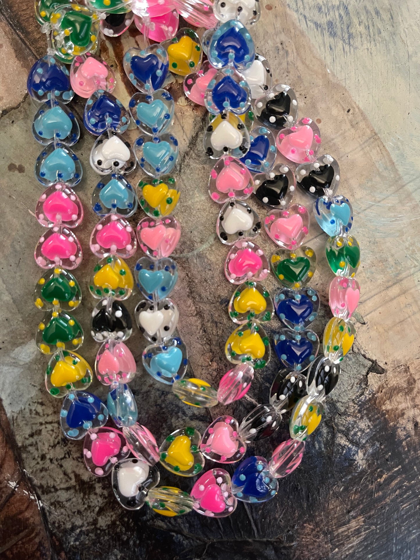 LAMPWORK GLASS HEART MIX COLORS 12X12MM