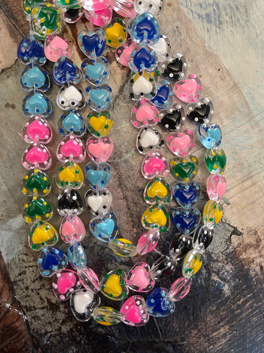 LAMPWORK GLASS HEART MIX COLORS 12X12MM