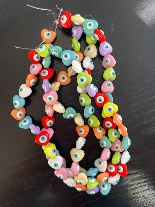 HEART RESIN EVIL EYE COLOR MIX 12X14MM 1 STRAND ABOUT 30 PCS