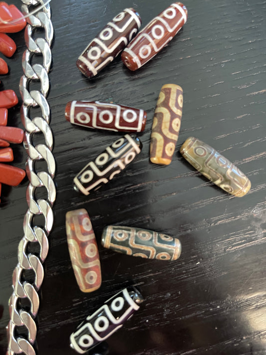 TIBETAN AGATE RICE BEAD 30MM 2 PC