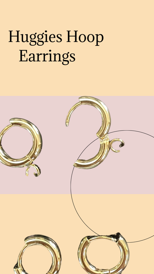 HUGGIE HOOP EARRING STAINLESS STEEL GOLD PLATE 24KT 1 PAIR