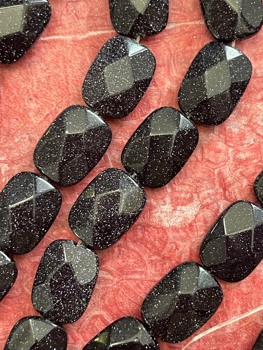 BLUE GOLDSTONE RECTANGLE FACETED 16X12MM 1 STRAND ABOUT 13 PCS