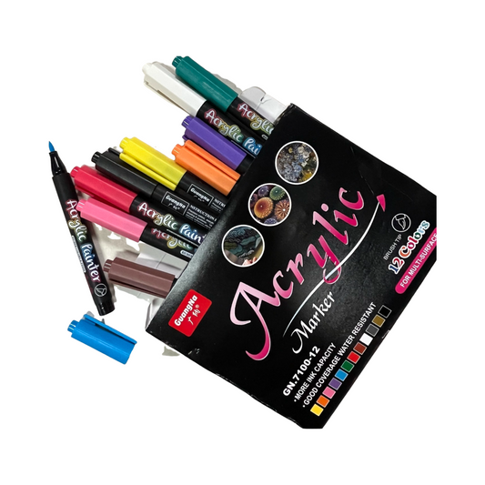 MARKERS SET ACRYLIC PAINT 12 PCS brush tip basic colors