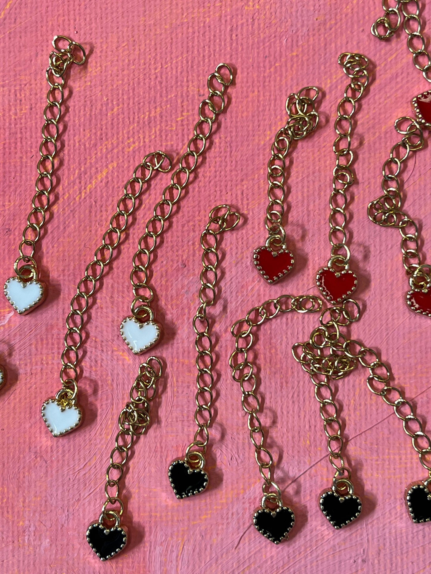 Chain extender gold enamel heart red, white or black 5 pc
