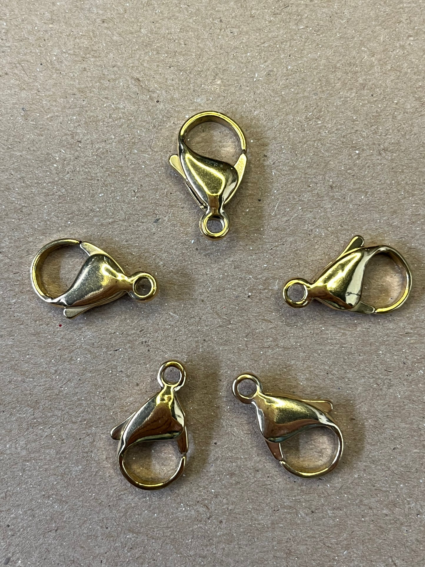 LOBSTER CLASP 15X9MM STAINLESS STEEL GOLD PLATE 24 KT 5 PC