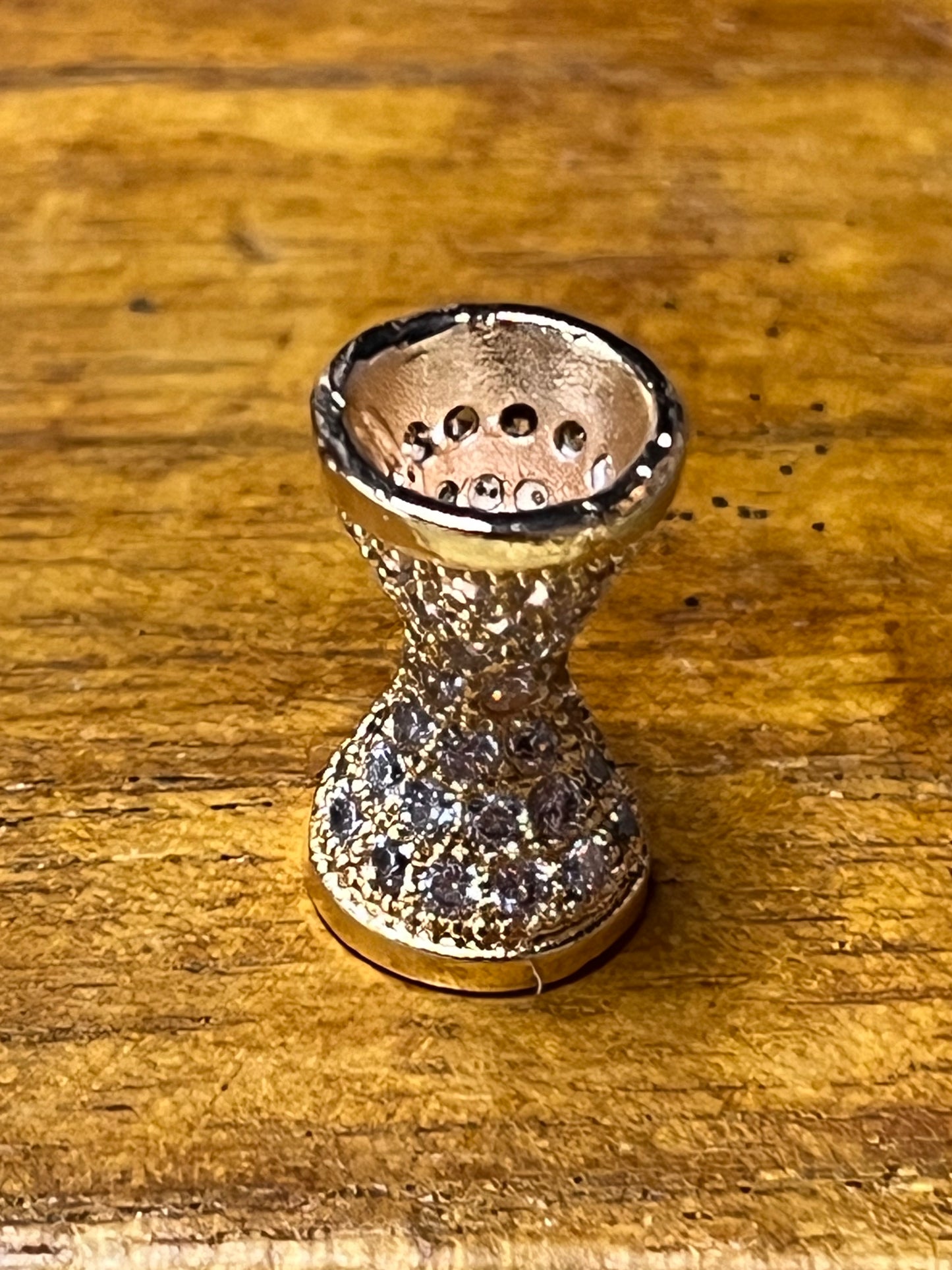 Connector bead sandglass gold plate with cubic zirconia pavé 17x9 mm 1 pc