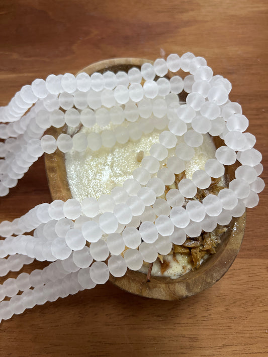 Glass Rondelle 8MM WHITE SMOKE MATTE