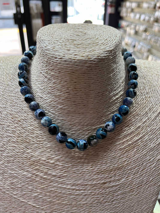 FIRE CRACKLE AGATE 10 MM ROUND SKY BLUE 1 STRAND