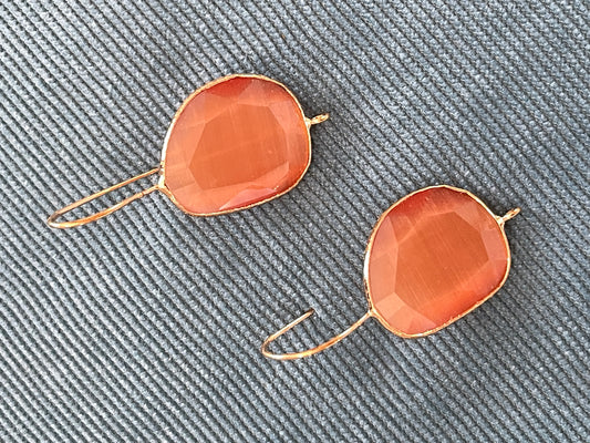 Earring hook CAT EYE ORANGE GOLD PLATE 1 PAIR