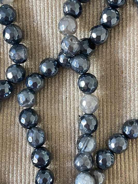 AGATE ELECTROPLATED PEARL LUSTER ROUND 8.5 MM 1 STRAND