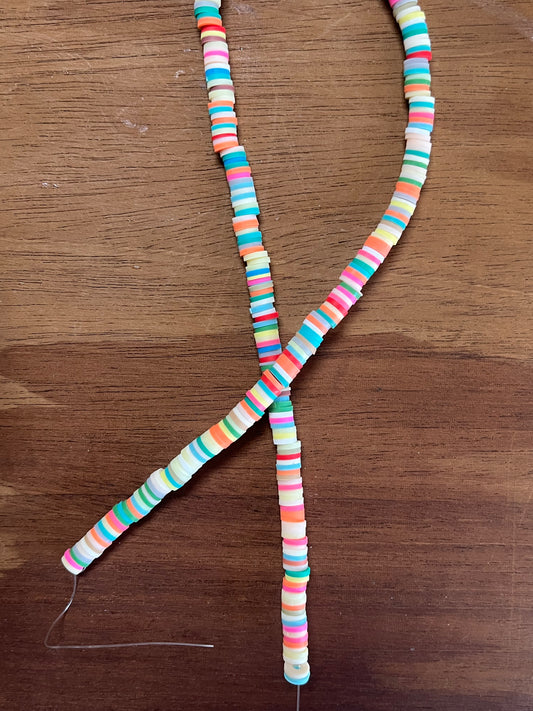 POLYMER CLAY HEISHI FLAT DISK BEAD Pastel multi 1 STRAND 1 PC