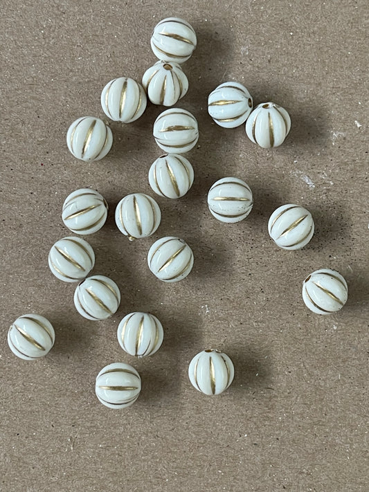 BEAD ACRYLIC ROUND BEIGE & GOLD 20 PC