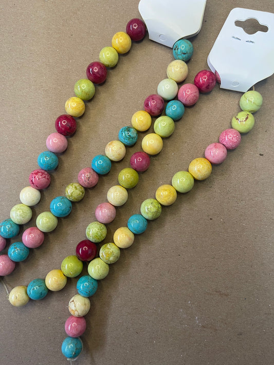 HOWLITE 12-13MM ROUND MULTI COLOR ABOUT 33 PCS 1 STRAND