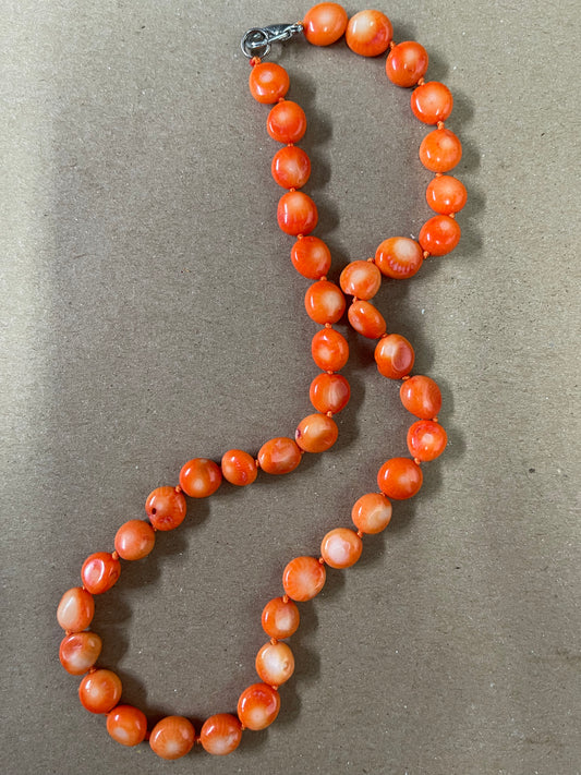 CORAL 9MM OVAL RED ORANGE CON NUDOS EN CORDON 1 STRAND