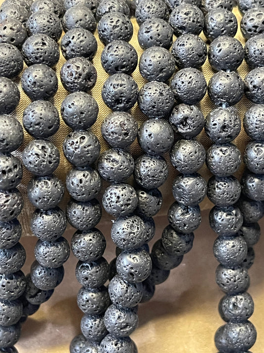 LAVA ROCK 8MM ROUND BLACK 47 PC PER 1 STRAND
