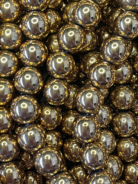 HEMATITE 10 MM ROUND GOLD PLATE 40 PC PER 1 STRAND