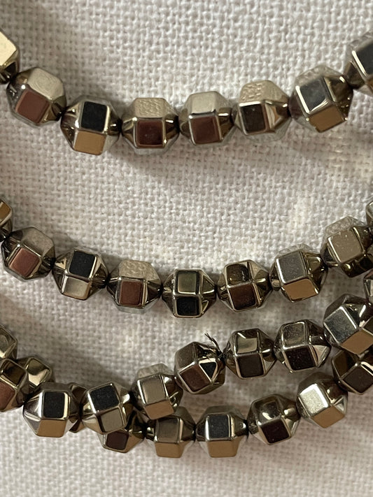 HEMATITE 8X8MM POLYGON LIGHT GOLD PLATE 51 PC PER 1 STRAND