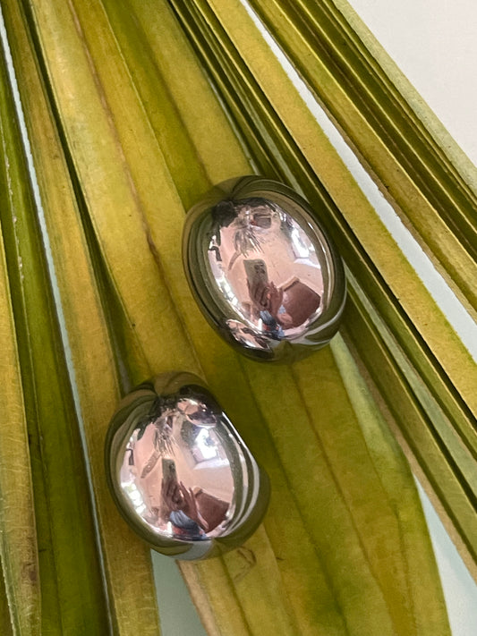 STUD EARRING HALF CHUNKY HOOP 23X22MM STAINLESS STEEL 1 PAIR