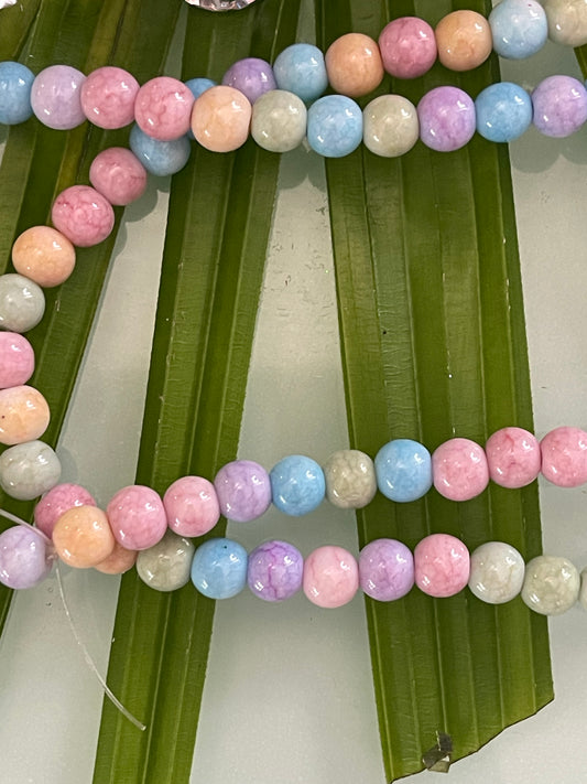 CRACKLE GLASS 8MM ROUND OPAQUE MIX COLORS 104 PC PER 1 STRAND