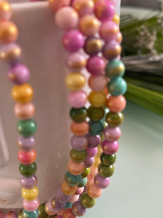 JADE 6MM ROUND MULTI GOLD FOIL 70 PCS PER 1 STRAND