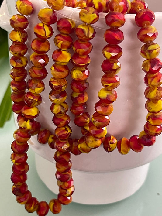 GLASS BEAD FLAT FACETED 8 MM ROUND RED 72 PCS PER 1 STRAND