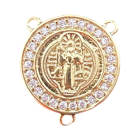 ROSARY CENTER ST BENEDICT GOLD PLATE 19.5MM WITH CUBIC ZIRCONIA 1 PC