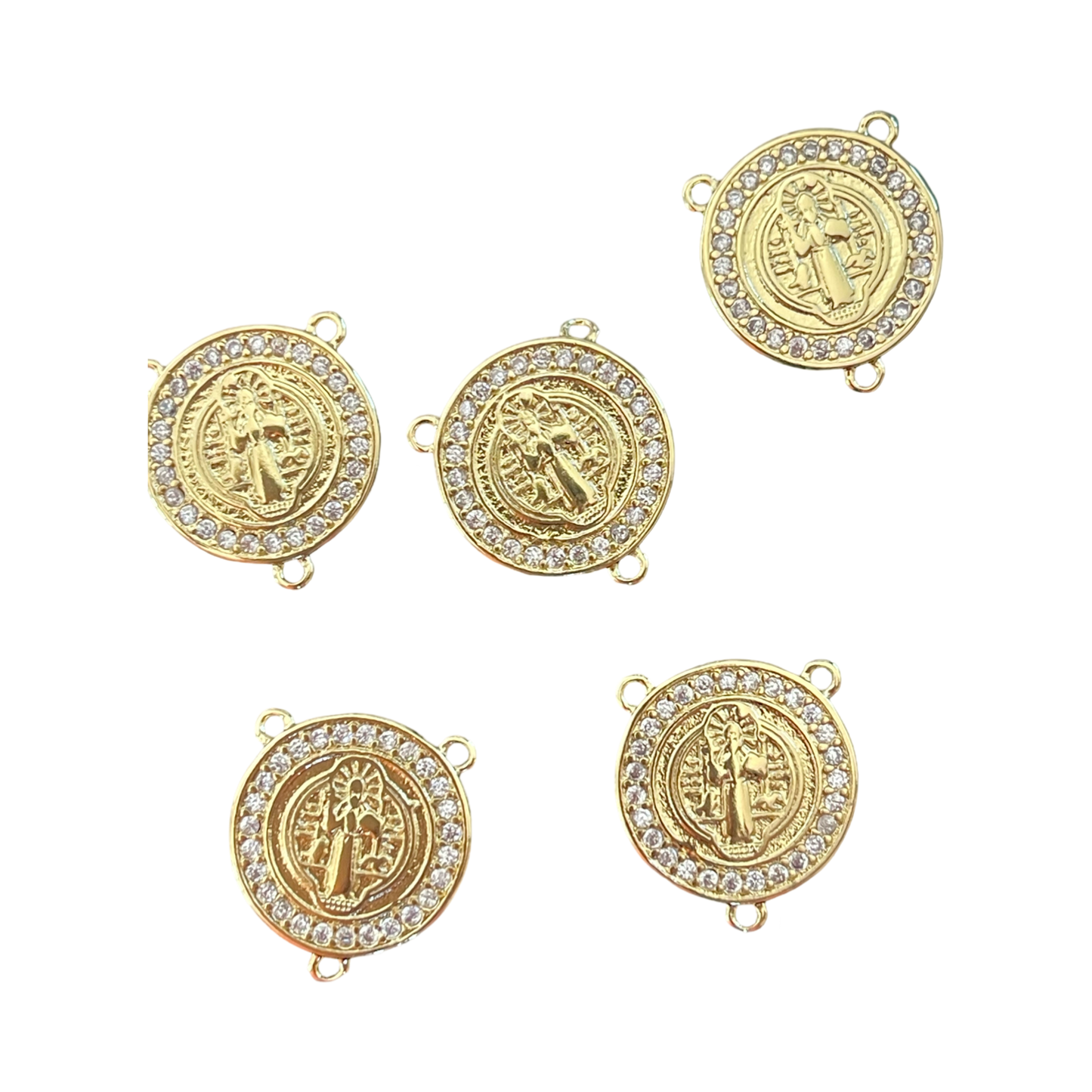 ROSARY CENTER ST BENEDICT GOLD PLATE 19.5MM WITH CUBIC ZIRCONIA 1 PC