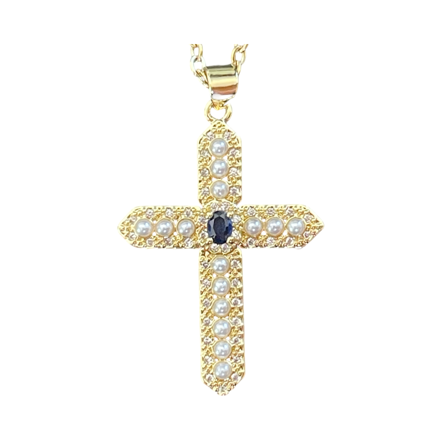 CROSS WITH PEARLS AND CUBIC ZIRCONIA 24X35MM GOLD PLATE 18KT 1 PC
