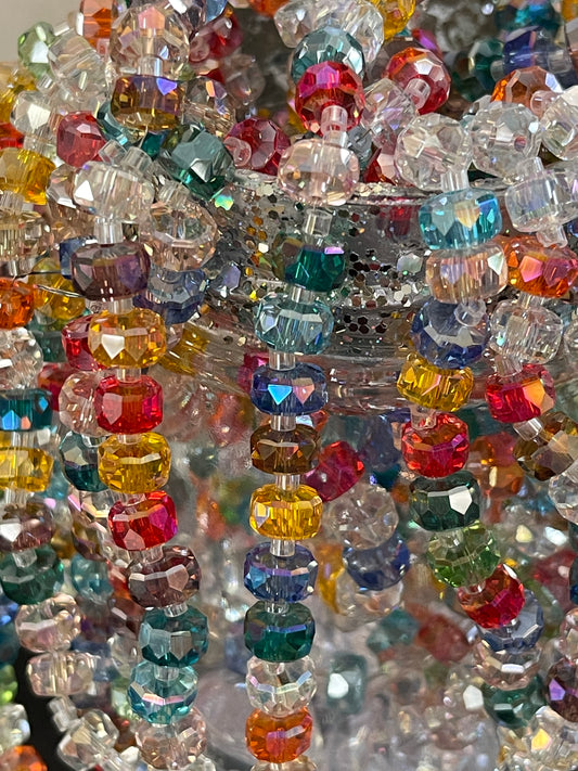 GLASS RONDELLE 8X5MM AB MIXED COLORS 1 STRAND
