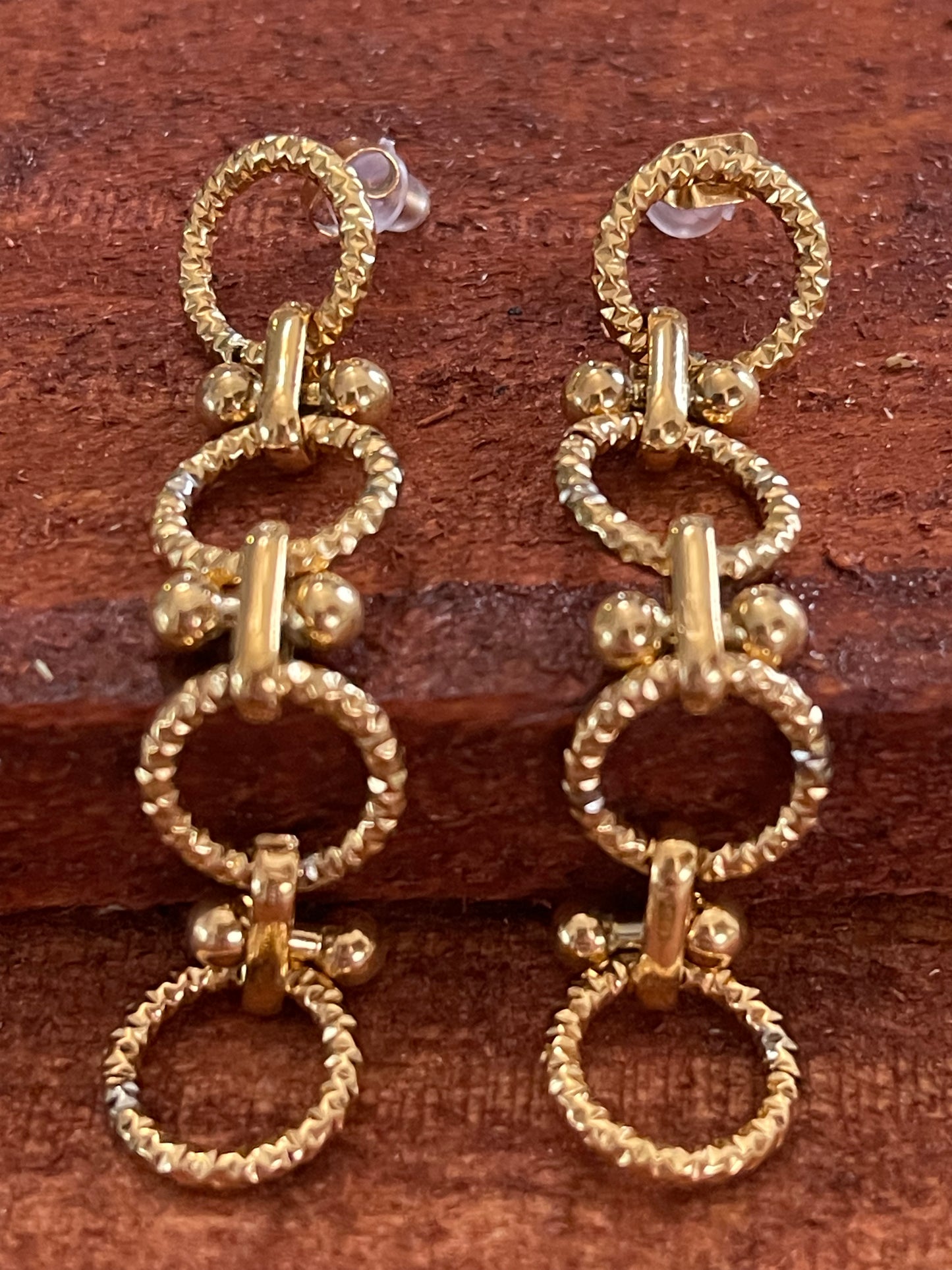 DANGLE STUD EARRINGS STAINLESS STEEL GOLD 1 PAIR