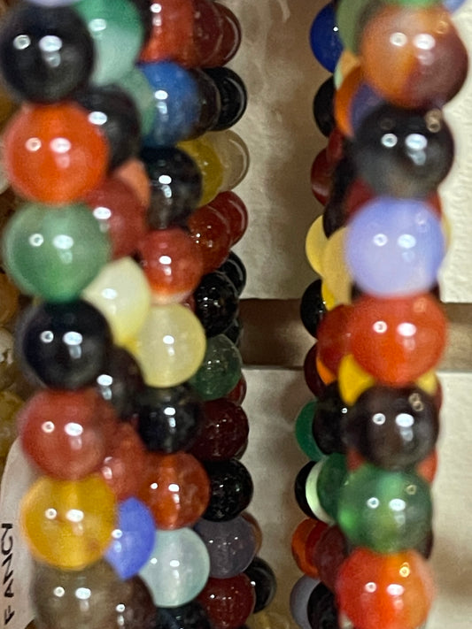 AGATE 8MM ROUND MULTICOLOR 50 PC PER 1 STRAND