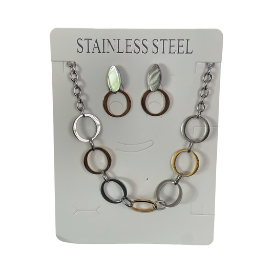 Necklace set stainless steel gold and silver plate circles