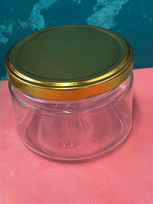JAR 6 OZ GLASS GOLD CAP RND 82 MM