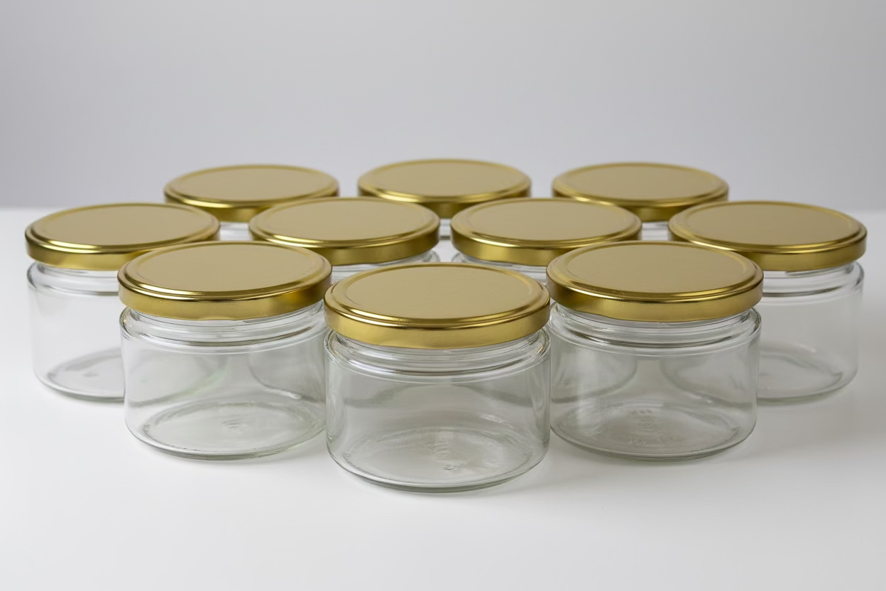 JAR 6 OZ GLASS GOLD CAP RND 82 MM