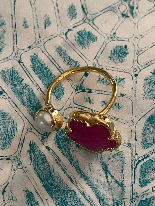 RING STAINLESS STEEL GP 14 KT FLOWER AND PEARL ONE SIZE 1 PC