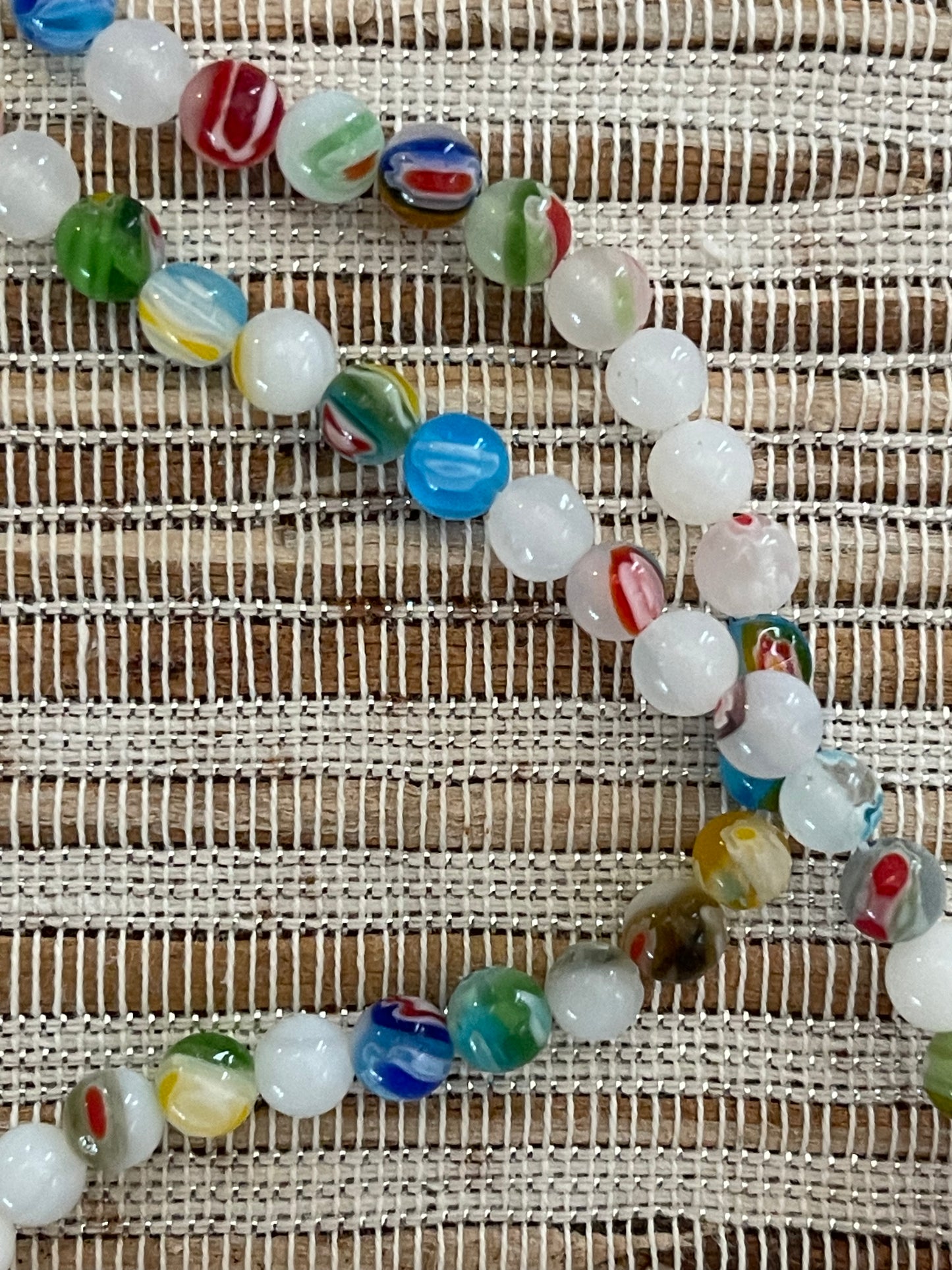MILLEFIORI GLASS 6MM ROUND WHITE COLOR MIX 1 STRAND