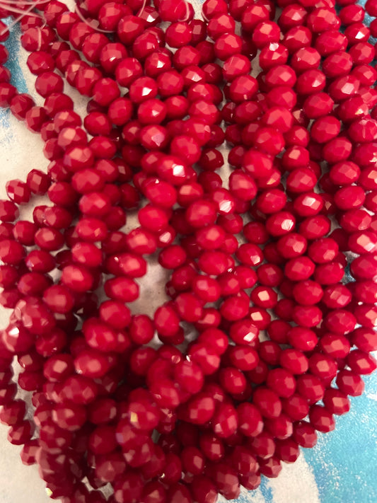 GLASS RONDELLE 8X6MM DARK RED 1 STRAND