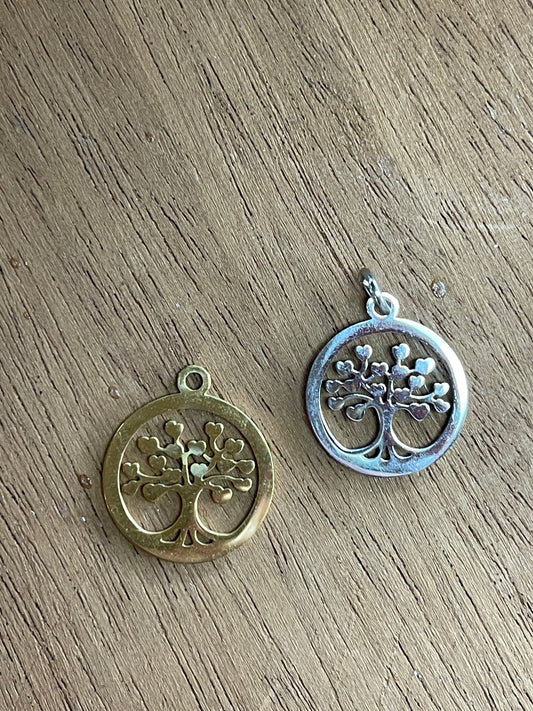 PENDANT SST FLAT ROUND TREE OF LIFE 18.5MM SILVER OR GOLD MATTE 1 PC